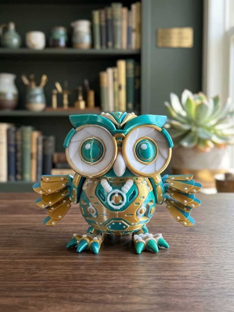 Teal and gold flexi owl